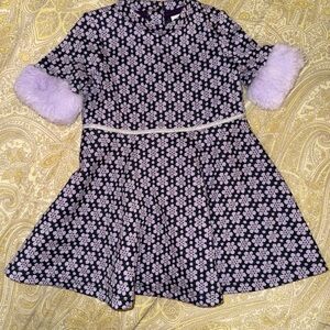 Janie and Jack - Floral Patterned Dress with Faux Fur Cuffs 12-18m